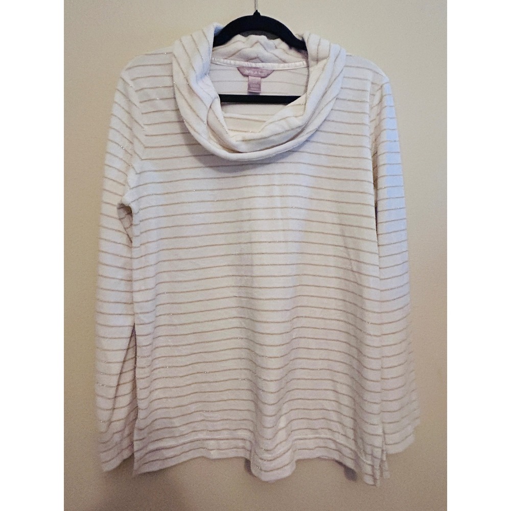 White Stag Striped Cowl Neck Top Women S White Gold Excellent‎ Metallic Z-020